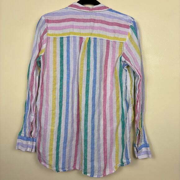 GAP Womens Size Small Bright Pastel Striped Button Down Linen Boyfriend Shirt - Picture 4 of 7